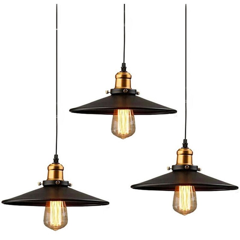 3PCS 30CM Vintage Industrial Pendant Light Retro Wrought Iron Ceiling Light for Dining Room Bedroom Hallway Stairs Black