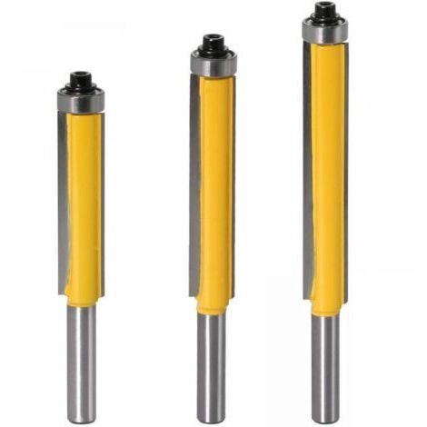 3Pcs 8mm Tige Fraise à affleurer à roulement, Fraise à Copier Avec Roulement Supérieur, Extra-longue Fraise à Bois