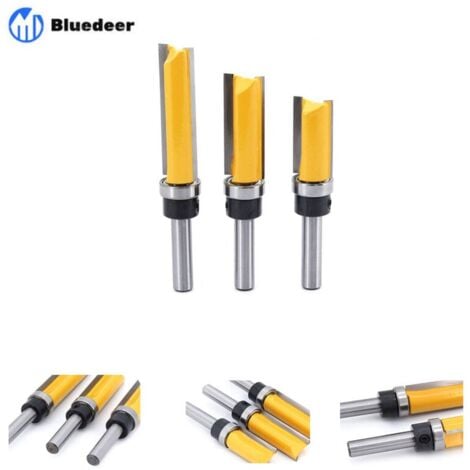 3Pcs 8mm Tige Fraise à Affleurer, Fraise à araser Fraise à Copier Avec Roulement Supérieur, Outils de Fraisage de Menuiserie