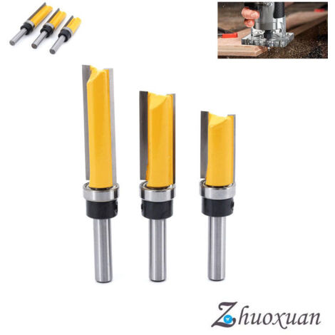 3Pcs 8mm Tige Fraise à Affleurer, Fraise à araser Fraise à Copier Avec Roulement Supérieur, Outils de Fraisage de Menuiserie Cisea zhuoxuan