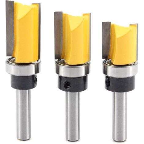 3Pcs 8mm Tige Fraise à Affleurer, Fraise à araser Fraise à Copier Avec Roulement Supérieur, Outils de Fraisage de Menuiserie -Diamètre de coupe 19.5 mm