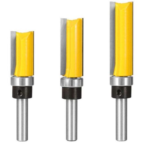 3Pcs 8mm Tige Fraise à Affleurer, Fraise à araser Fraise à Copier Avec Roulement Supérieur, Outils de Fraisage de Menuiserie-Fei Yu