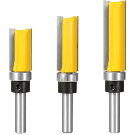 3Pcs 8mm Tige Fraise à Affleurer, Fraise à araser Fraise à Copier Avec Roulement Supérieur, Outils de Fraisage de Menuiserie-Fei Yu