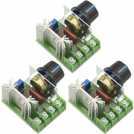 AOUGO 3pcs AC 110V-220V 2000W SCR Module de Régulateur de Tension Electronique Haute Puissance Régulateur de Vitesse du Moteur 25A Ultra Petit Gradateur LED avec Bouton de Contrôle de Vitesse