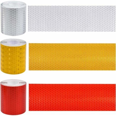 AAMUNPA 3pcs Bande Reflechissante Autocollante 3 Mètres × 50 mm Bande Reflechissante Casque Motocyclettes Blanc/Rouge/Jaune, Bande Reflechissante Vélo Bande Autocollante Voiture pour Conduite de Nuit