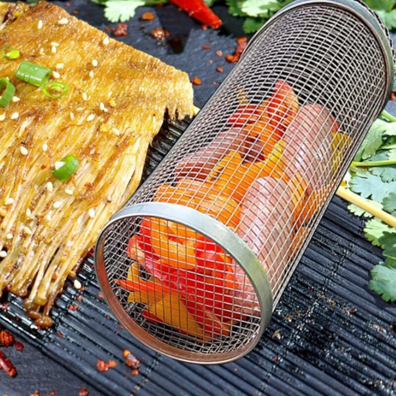 Tlily - 3PCS Barbecue Rolling Grill Panier bbq Filet Tube Grill Panier bbq Feu de Camp Grille Famille Voyage Camping Pique-Nique Ustensiles de Cuisine