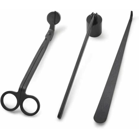 3PCs Bougie Éteignoir Kit d'outils en Acier Inoxydable Con Éteignoir a Bougie, Tondeuse de Meche et Dipper de Mèche (Noir)