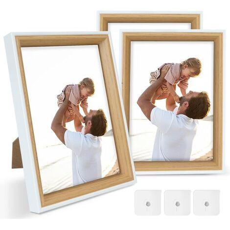3PCS Cadre Photo 20 x 25 cm en Blanc Cadre en Bois MDF Cadre avec de l'Acrylique Murale Ou Pose Sur Table, Élégant pour Photos et Collages,3PCS Adhesif Accroche Tableau Sans Percer