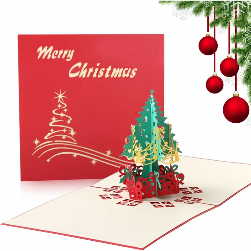 3PCS Cartes de noël 3D,Pop Up Carte de Noël,Cartes de Voeux de Noël avec Enveloppes,meilleur cadeau pour Noël,carte-cadeau de Noël (Rouge 150mm*150mm)