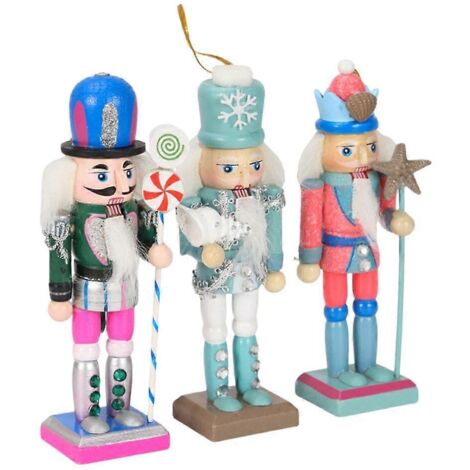 3pcs casse-noisettes soldats en bois fait main série océan, décoration de Noël artisanale, figurines marines festives pour sapin ou table.