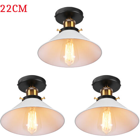 3PCS Ceiling Light Vintage Retro Ceiling Lamp Industrial Iron Lampshade 22cm for Bedroom Kitchen Loft White