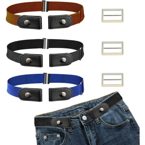 3Pcs Ceinture Ajustable Sans Boucle, Ceinture Élastique Invisible Unisexe,Ceinture extensible pour les femmes, Hommes, Garçon, Filles (Marron, Bleu, Noir)