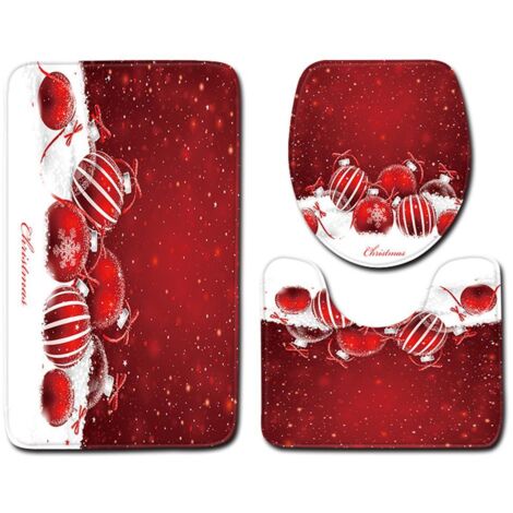3Pcs Christmas Mat Sets Santa Claus Non Slip Mat Bathroom Doormat Toilet Seat Cover U Shaped Toilet Floor Mat
