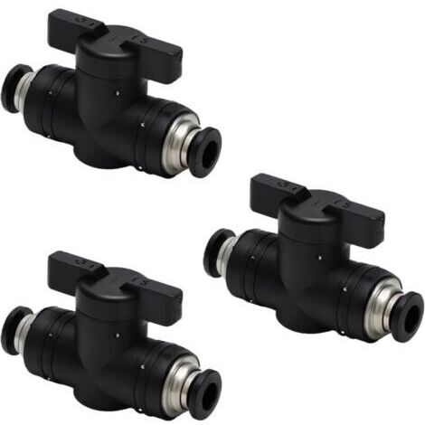 3PCS Connecteurs Pneumatiques 6mm Noirs,Vanne de Régulation du Débit D'air avec Raccord Robinet à Boisseau Sphérique Pneumatique avec Robinet D'arrêt pour Atelier à Domicile,Voiture,Industrie