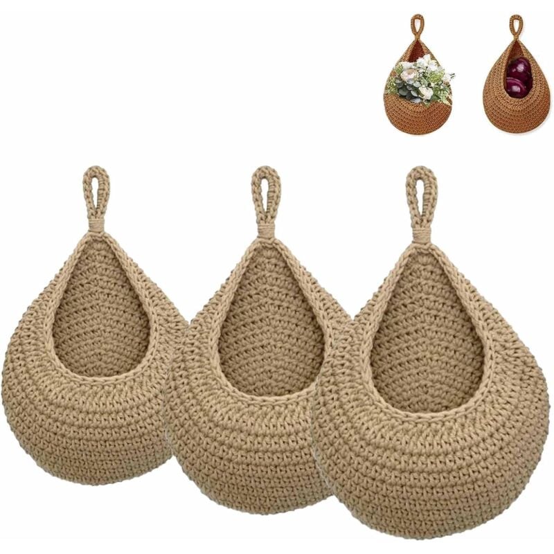 Houhence - 3Pcs Corbeille a Fruit Suspendue,Panier de Fruits et Legumes Suspendu Au Mur,Panier Mural en Jute Tressé à La Main en Forme de Goutte