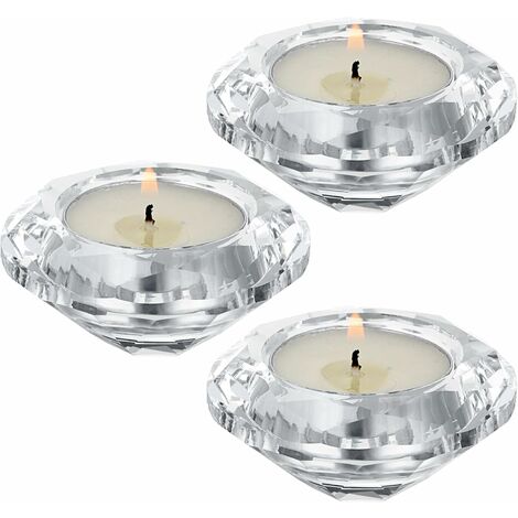 3pcs Crystal Candle Holders Votive Candle Holder Tealight Holder for Table, Wedding, Home Decor (Round,Clear)