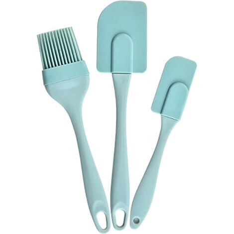 3pcs Cuisine Spatule Pâtisserie Pinceaux et Maryse en Silicone résistantes à Chaleur- Ustensiles en Silicone Lot de 3 Spatule à pâtisserie SET (bleu ciel) Ternel