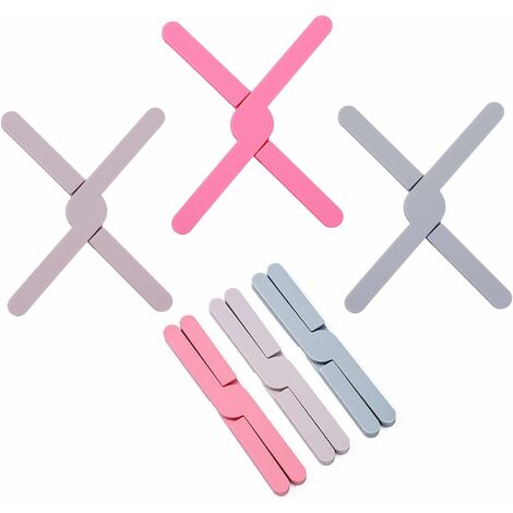 3pcs Dessous de Plat Pliable en Silicone en Forme de Croix, Dessous Plat Anti-dérapant Anti-Chaleur, Dessous Verre de Cuisine Tapis Table, imperméables Hot Pads Tapis Isolant sous-Verres Cuisine