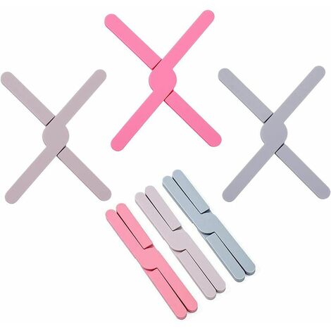 3pcs Dessous de Plat Pliable en Silicone en Forme de Croix, Dessous Plat Anti-d��rapant Anti-Chaleur, Dessous Verre de Cuisine Tapis Table, imperm��ables Hot Pads Tapis Isolant sous-Verres Cuisine