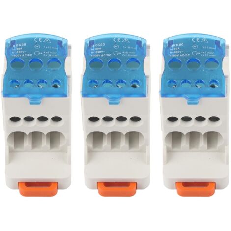 3pcs DIN Rail Distribution Box UKK-80A Terminal Block Electrical Wire Connector Universal Power Junction Box