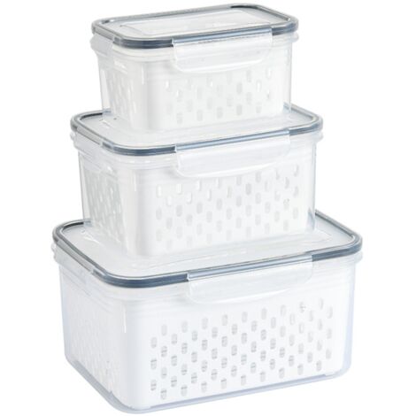 3pcs Drain Storage Basket Box Transparent Leakproof Food Storage Containers with Removable Colander for Fridge