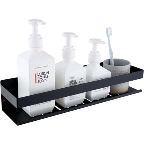 3pcs Étagère de Douche Auto-adhésif, Étagère Salle de Bain Sans Perçage SUS304 Acier Inoxydable Adhésive Panier de Douche, Noir Mat 40CM