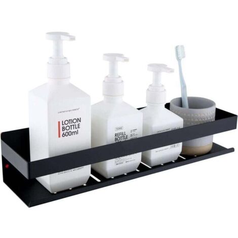 3pcs Étagère de Douche Auto-adhésif, Étagère Salle de Bain Sans Perçage SUS304 Acier Inoxydable Adhésive Panier de Douche, Noir Mat 40CM