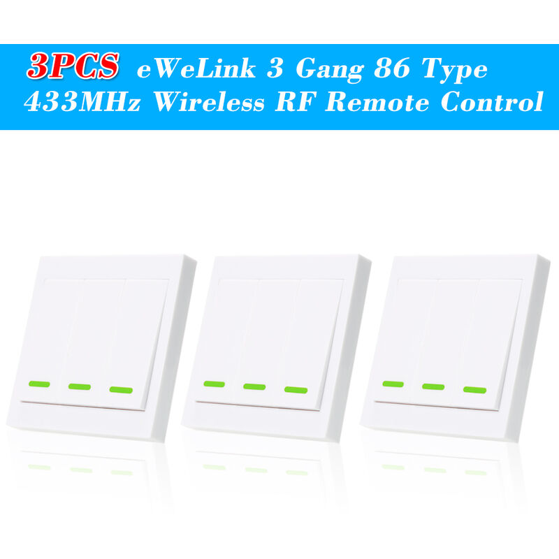 

3PCS eWeLink Boton pulsador Interruptor de luz de pared Control remoto 3 Gang 86 Tipo Panel de interruptores de encendido / apagado 433MHz Transmisor