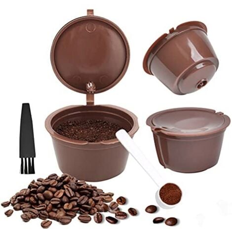 AIDUCHO 3PCS Filtres à Café Non Jetables, Réutilisables Capsules Rechargeables à Cafe, Compatibles avec Machines Nescafe Dolce Gusto avec 1 Cuillère à Café et 1 Brosse à Nettoyer