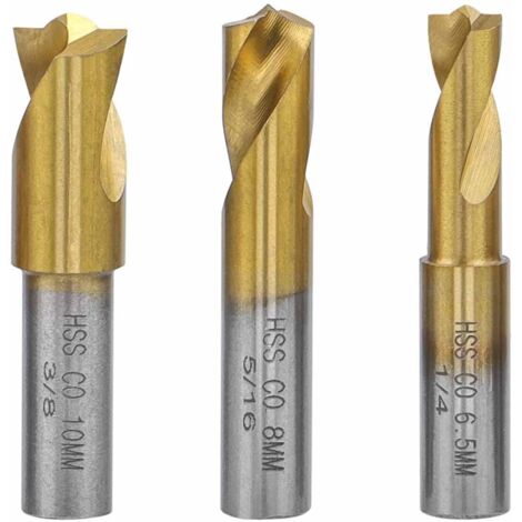 3pcs Forets à Souder par Point Forets à Souder à Point de Soudure 6.5mm/8mm/10mm Fraise à Dépointer HSS CO Forage de Soudure par Points Kit pour Enlever les Joints de Soudure en Tôle