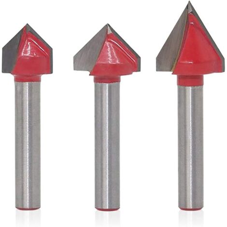 3pcs Fraise à Rainurer Droit en V à Queue de 6mm Carbure de Tungstène Fraises de Defonceuse a Bois 3D en V Fraise à Graver CNC pour le Travail du Bois, 60°et 90°