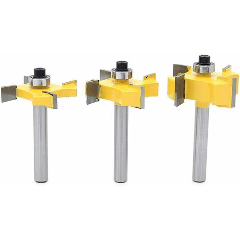 3Pcs Fraise à rainurer et languette, 4 boules de lame 1/4 Shank T - Fraise en forme de bois, Outils de travail du bois pour portes, tables, étagères, murs et plus