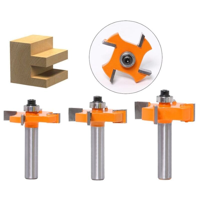 Csparkv - 3pcs Fraise à Rainurer et Languette - 4 Lames - Queue de 8mm - Outil de Travail du Bois - Portes, Tables, Étagères