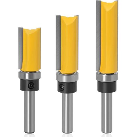3Pcs Fraises pour Défonceuses Fraise à Copier en 8mm Tige, Fraise à Affleurer Droite Flush Garniture Fraise Routeur Bits avec Roulement Outils de Fraisage de Menuiserie pour Couper Rainurer Bois