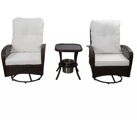 3Pcs Garden Bistro Set w Ice Bucket - Swivel Chair