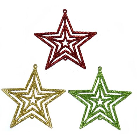 3Pcs Glitter Star Christmas Tree Decoration Xmas Party Hanging Ornament