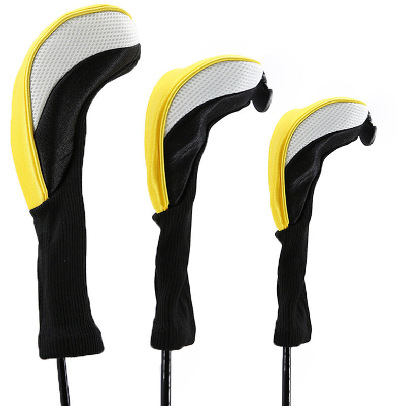 

3pcs Golf Head Covers Driver Fairway Woods Headcovers Accesorios de golf,Amarillo blanco