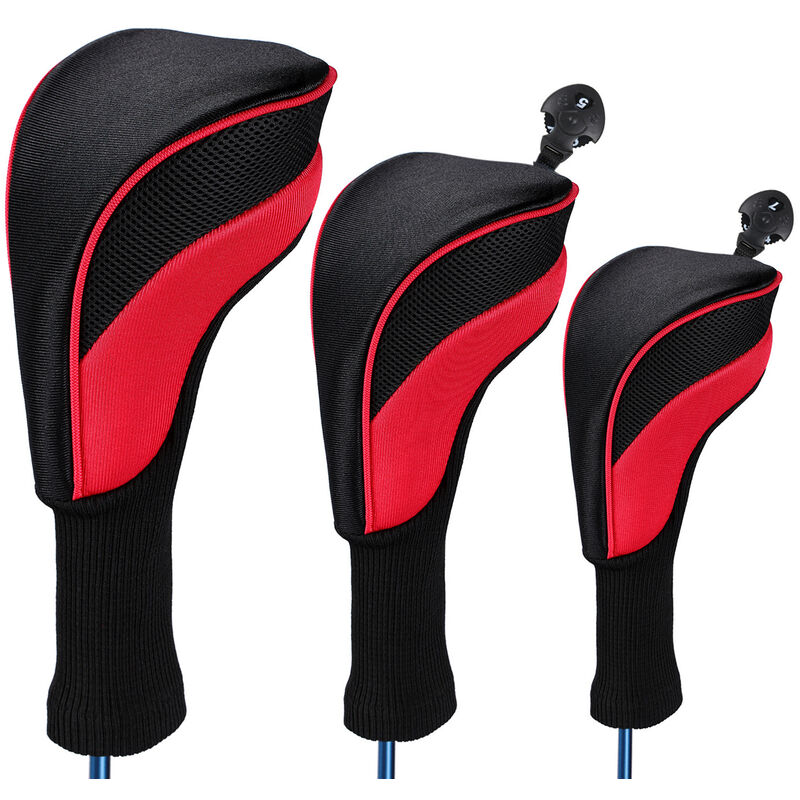 

3pcs Golf Head Covers Driver Fairway Woods Headcovers Accesorios de golf,Negro rojo