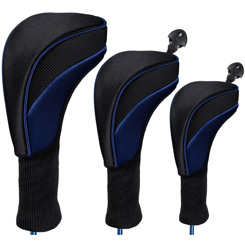 

3pcs Golf Head Covers Driver Fairway Woods Headcovers Accesorios de golf,Azul negro