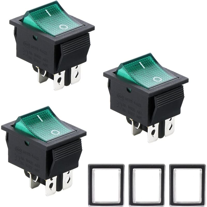 3pcs Green On/Off Rocker Switch 16A/250V 20A/125V ac (dpst)