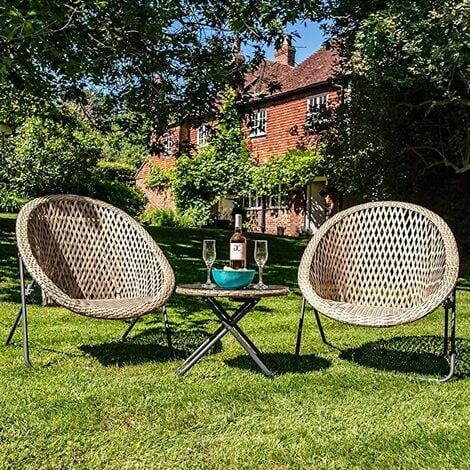 DAWSONS LIVING TOBS 3pcs Grey/Brown Rattan Garden Furniture 2 Seat Bistro Set and Coffee Table