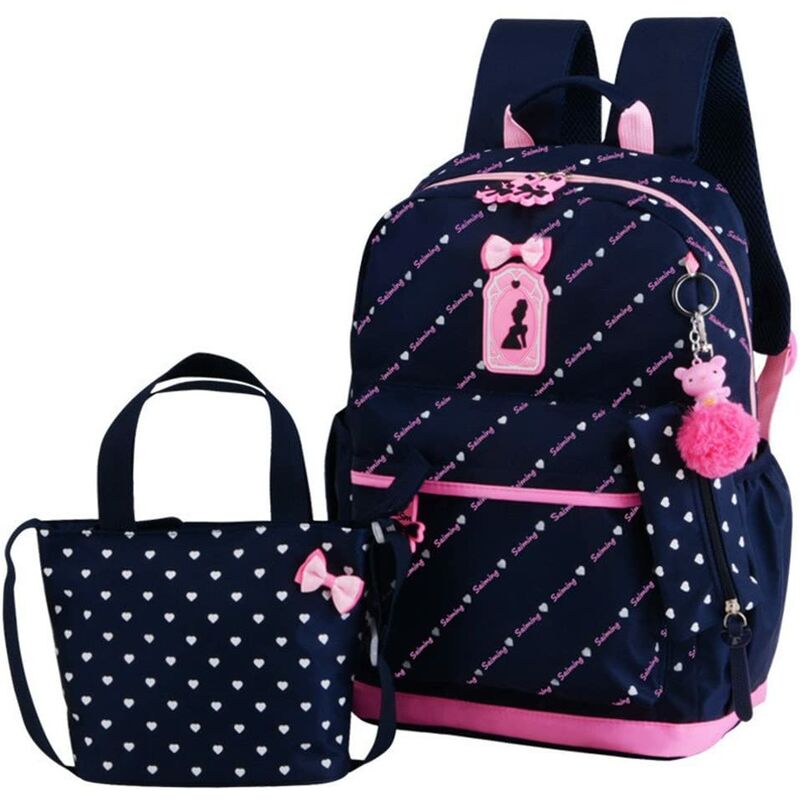 3Pcs Heart Printing Backpack Sets Bowknot Primary Schoolbag Travel Daypack Shoulder Bag Girls Rucksack knapsack