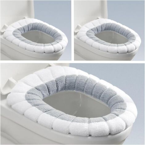 3pcs - Housse de siège WC - Coussin de toilette - Antibactérien et extensible pour abattant O et carré Confort chaud et doux Gris 42x33cm