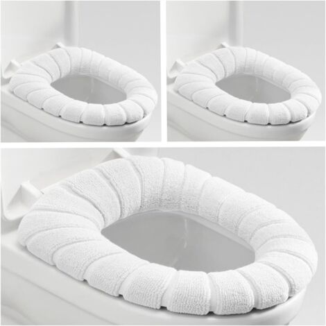 3pcs - Housse de siège WC - Coussin de toilette - Antibactérien et extensible pour forme O et carrée Blanc 42x33cm