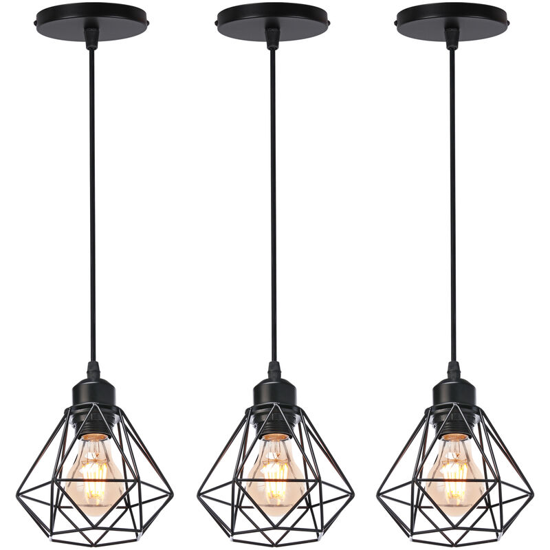 3pcs Industrial Ceiling Lamp Black Vintage Metal Pendant Lamp Retro Chandelier Creative Simple Hanging Light for Bedroom Cafe Bar Indoor