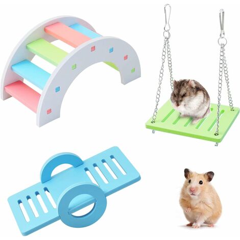 3pcs Jouets pour Hamster, Pont Arc-en-Ciel et balançoire et balançoire, Jouet d'escalade et de Jeu, Jouet d'activité pour Petit Animal d'ennui, Accessoires de Cage de Hamster