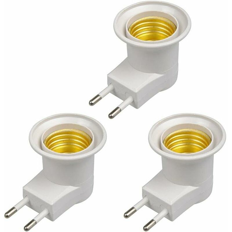 3pcs Lampe LED E27 Homme Prise de Type EU Plug Adapter Converter pour Support d'ampoule avec Le Bouton on/Off (blanc)