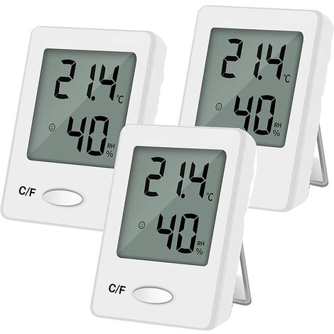 3PCS LCD Thermomètre Hygromètre, Interieur Numérique Température Humidité de Haute Précision Portable (blanc) Ternel