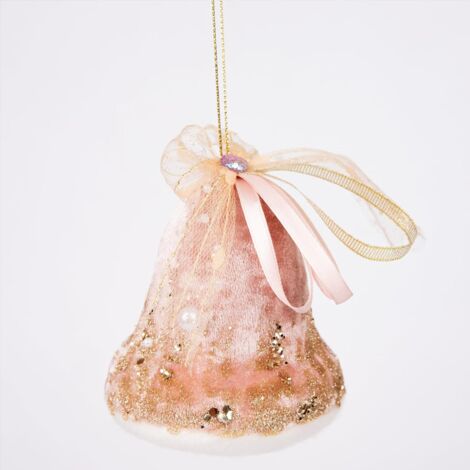 3Pcs Light Pink Santa Bell 8x10cm - Christmas Tree Hanging Decorations Ornaments Fairy Tale