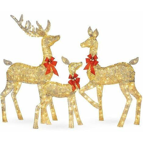 WENH 3pcs Lighted Christmas Deer Family Set Outdoor Yard Decoration